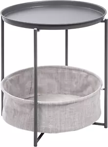 ONVAYA® Beistelltisch Couchtisch Linda mit Korb & Tablett rund Grau Wohnzimmer - Bild 1 von 9