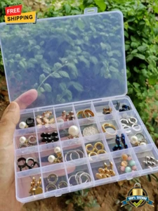 1 pc Clear Plastic Jewelry Box Organizer with Adjustable Dividers Storage Case - Picture 1 of 5