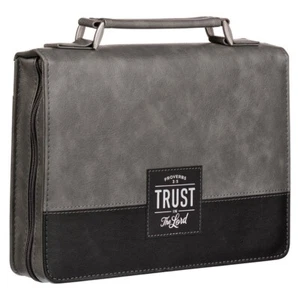 Bible Cover 10x7 Bible Case Proverbs Trust in The Lord New Grey Faux Leather - Picture 1 of 2