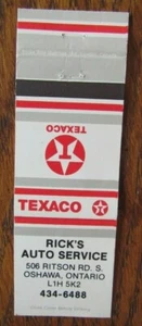 TEXACO GAS STATION MATCHBOOK: RICK'S AUTO (OSHAWA, ONTARIO) (1980s) -F24 - Picture 1 of 2