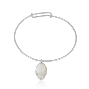 925 Sterling Silver Handmade Crystal Gemstone Adjustable Bangle Jewelry - Picture 1 of 3