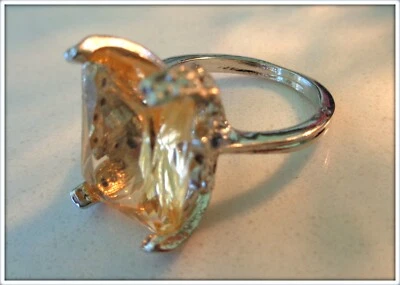 Anillo de plata de mujer con piedras preciosas de citrino de oro blanco de 18k sobre impresionante detalle talla 9 Foto 1 de 4