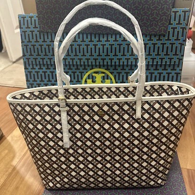 Bolso de Mano y Hombro TORY BURCH Marfil Neutro Geo Logo Top Cremallera $398 Estilo 143364 Foto 1 de 4