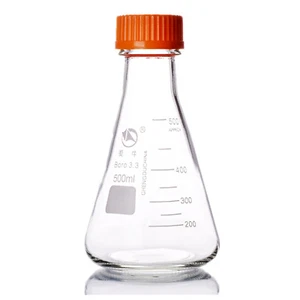 Frasco de vidrio Erlenmeyer de 500 ml con tapa de rosca de plástico amarillo botella cónica de laboratorio - Imagen 1 de 1
