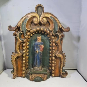 Diminutive Antique Spanish Colonial Retablo With A Saint - Picture 1 of 11