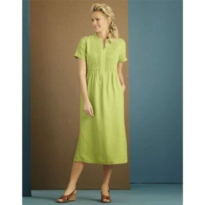 Vestido de lino Orvis para mujer Pintuck Shoreline lechuga mediano Foto 1 de 3