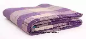 Vintage Cotton Quilt Hand Kantha Indian Patchwork Reversible Twin Size Bedspread - Picture 1 of 3