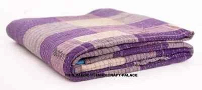 Colcha reversible de retazos indios Kantha de algodón vintage tamaño doble Foto 1 de 3