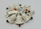 Vintage Brushed White Enamel Jingle Bell Brooch Accent Christmas Crystal DOBBS