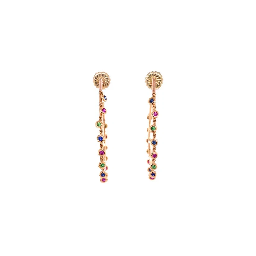 MULTI-COLOR SAPPHIRE & ROSE GOLD CHANDELIER HOOPS - Image 1 of 1