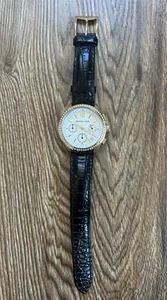 Michael Kors 38mm Watch MK5014 Chronograph White Dial Black Band New Battery - Picture 1 of 4