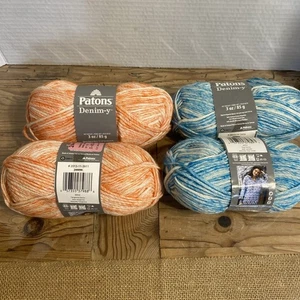 Patons Yarn Denim y  2 Teal & 2 Tangerine Denim Cotton Wool Blend - Picture 1 of 6