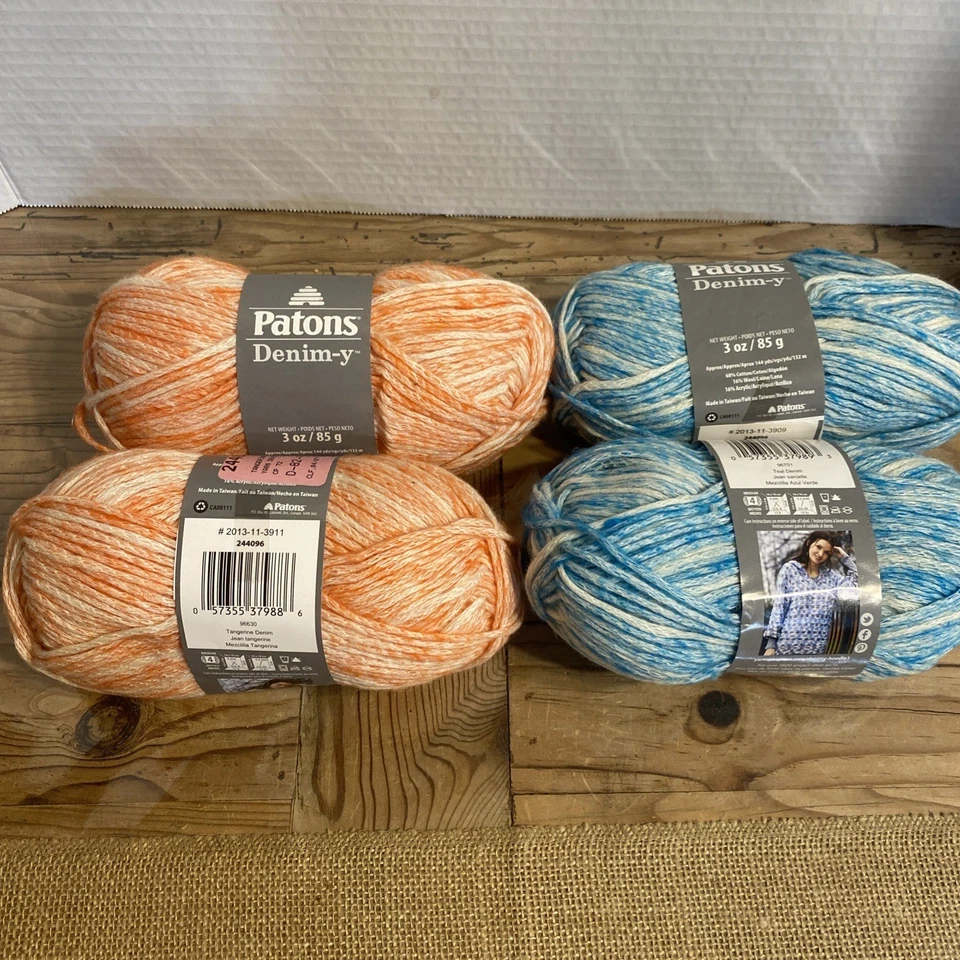 Patons Yarn Denim y  2 Teal & 2 Tangerine Denim Cotton Wool Blend - Image 1 of 4