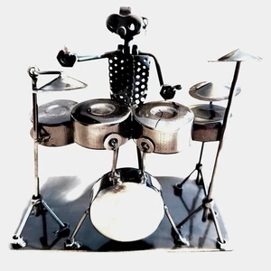 Steam Punk Schlagzeuger Musiker Metall Figur Unikat Geschenk Drum Becken Bass 7" - Bild 1 von 11