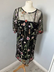 River Island sheer net embroidered black dress size 12 floral butterflies Y2K - Picture 1 of 13