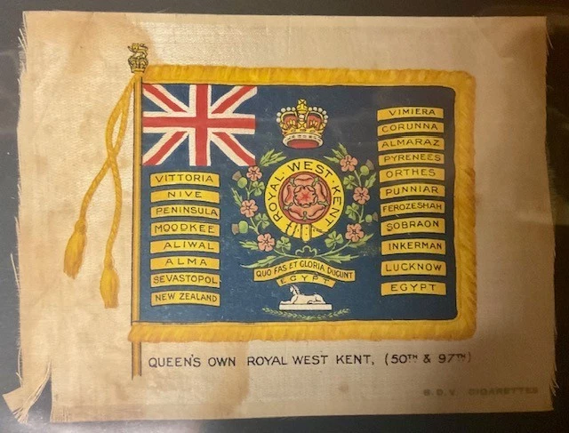 BDV SILK CIGARETTE CARD-REGIMENTAL COLOURS AND CRESTS-G Size ROYAL WEST KENT - Image 1 of 1
