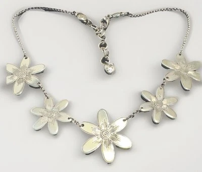 BRIGHTON Floral Motif Necklace 16"L Boho Chic Statement 16"L Rhinestones Jewelry - Image 1 of 4