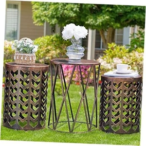Multifunctional Nesting Round Metal Coffee End Tables, Set of 3 Modern - Picture 1 of 7