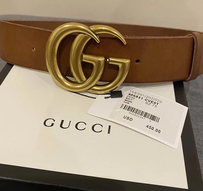 Auténtico Cinturón Gucci Cuero Marrón Dorado Hebilla GG, Talla 24/26 75cm Foto 1 de 4