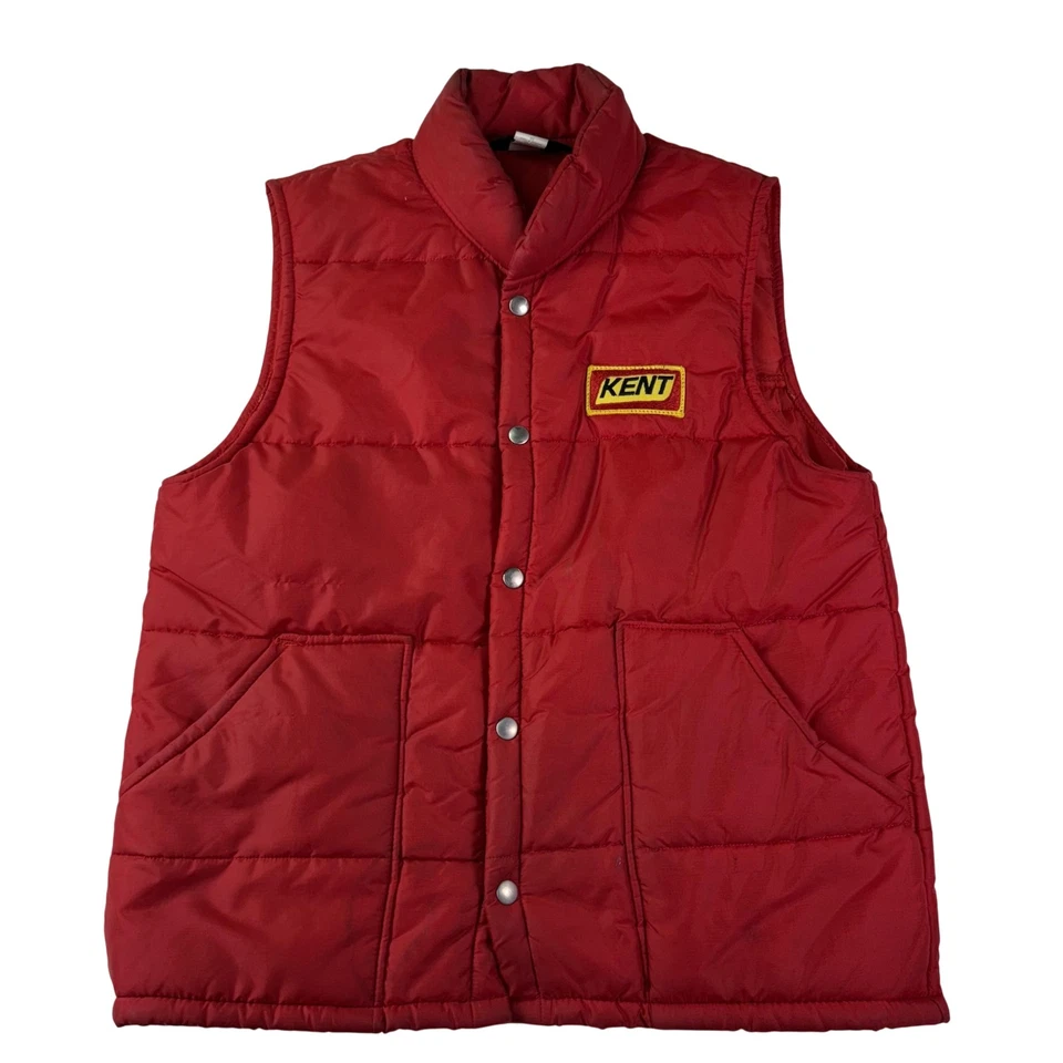 Chaleco acolchado Swingster vintage para hombre mediano rojo parche Kent protector polar nailon EE. UU. Foto 1 de 4
