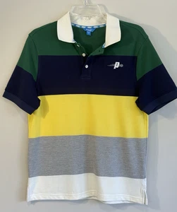 Prince Logo Pickleball Poloshirt weiß blau gelb gestreift Herren Gr. XL Neu mit Etikett - Bild 1 von 5