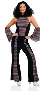 Women`s 70s Disco Fever Cher Costume Ladies 1970s Pop Star Fancy Dress L - Picture 1 of 5