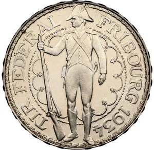 Suiza - 1934 "Festival de Tiro de Friburgo" 5 Francos - PCGS MS65 - REFLECTANTE - Imagen 1 de 4