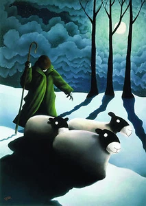 Mackenzie Thorpe "Winter Moonlight" Hand Signed Numbered Lithograph Art Print - Picture 1 of 1