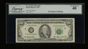 DBR 1993 $100 FRN Atlanta Fr. 2174-F Legacy XF-40 Serial F41542818A - Picture 1 of 2