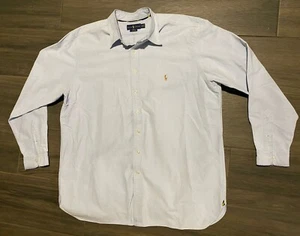 Polo Ralph Lauren Shirt Mens 2XLT Tall Blue Oxford Classic Fit Flesh Pony Button - Picture 1 of 18