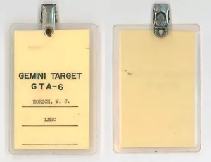 1965 NASA GEMINI-6 Target access badge - rendevous mission - Picture 1 of 1