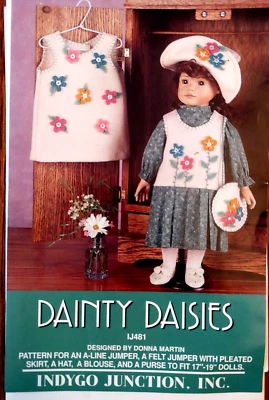Indygo Junction Dainty Daisies 17"-19" Doll Clothes Pattern IJ481 New Uncut 1997 - Image 1 of 4