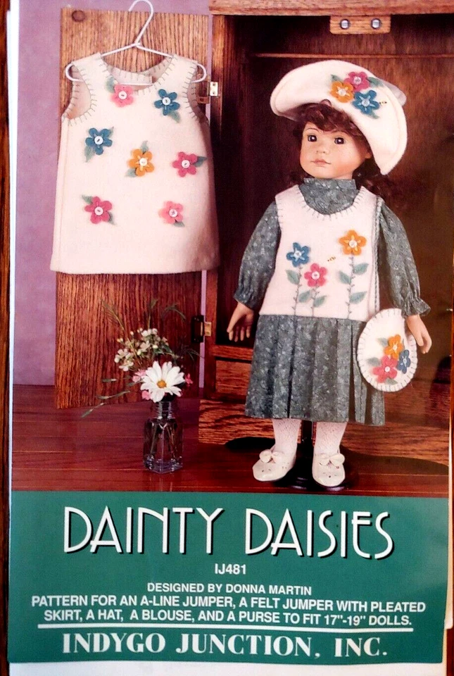 Indygo Junction Dainty Daisies 17"-19" Doll Clothes Pattern IJ481 New Uncut 1997 - Image 1 of 4