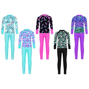 Kids Girls Swimsuit Swim Tracksuit Swimming Top And Trousers Set Print Bathing - Picture 1 of 49