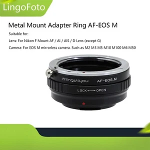 Lens Adapter AF-EOS M for Nikon F Mount Lens to for EF-M EOS Mirrorless Camera - Foto 1 di 11