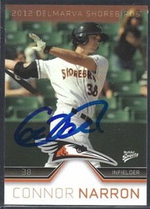 2012 MultiAd Sports Delmarva Shorebirds Connor Narron #19 IP auto signed card