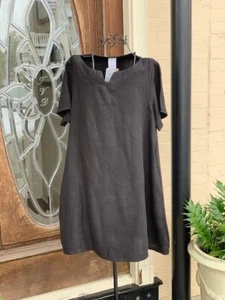 HLD1102 Black XLarge NWT Match Point Linen Dress Pocket Short Sleeve Mid Length - Picture 1 of 5