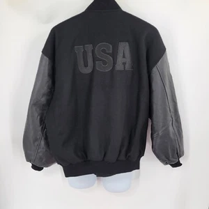 Vtg Jonathan Corey USA Letter Varsity Jacket Snap Front Pockets Mens Sz M Black - Picture 1 of 13