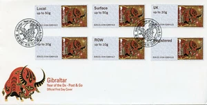 Gibraltar Year of Ox Stamps 2021 FDC Post & Go GI04 B2GI21 6v S/A Set - Picture 1 of 1