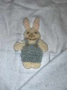 1940s Blue White Soft Cotton Fringed Baby Blanket Chenille Rabbit Cottage Countr - Picture 1 of 11