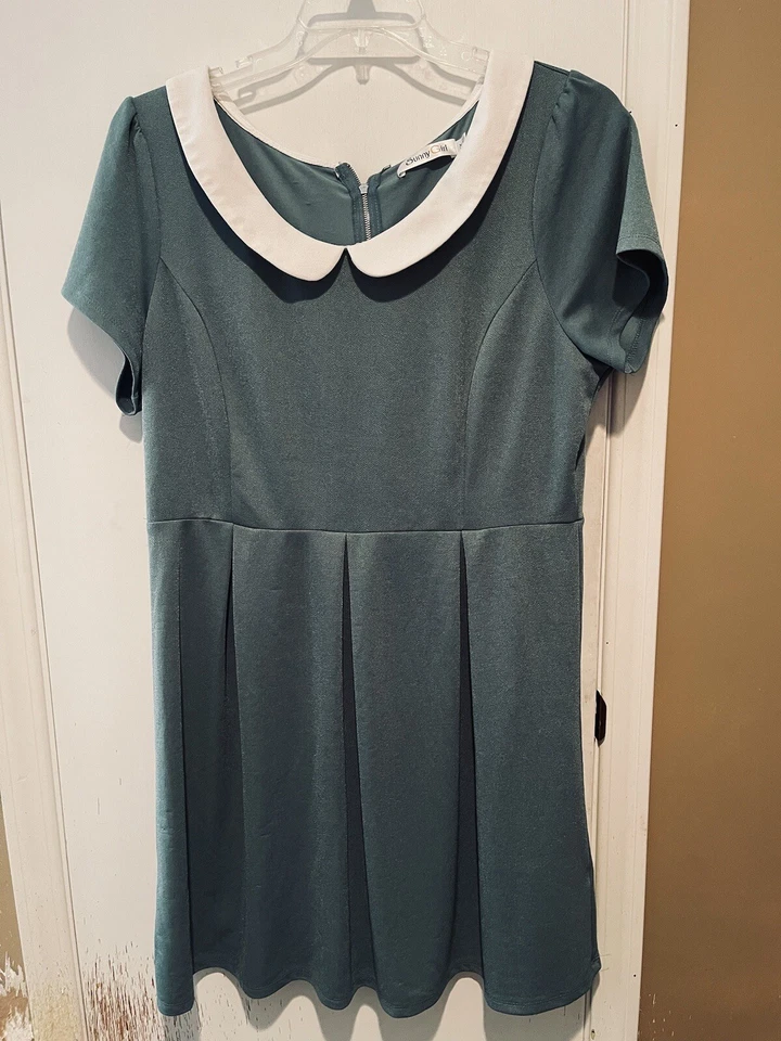 Vestido de niña escolar estilo retro años 50 para mujer verde cuello Peter Pan más 1X disfraz Foto 1 de 4