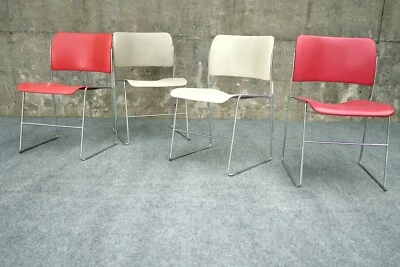 Set 4 Mid Century Modern 1970s David Rowland 40/4 Orange Cream & Chrome Chairs - Image 1 of 4