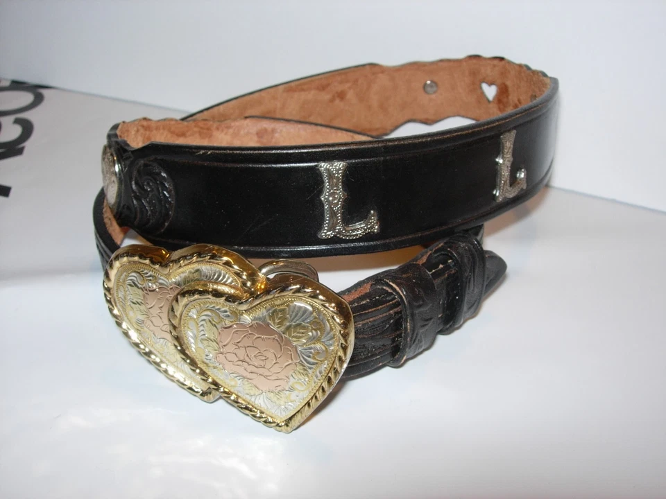 GIRLS BLACK LEATHER SILVER CREEK GAUCHO WESTERN COWBOY belt BUCKLE SIZE 28" - Image 1 of 4