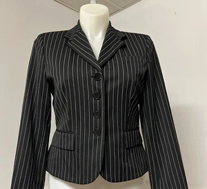 Ralph Lauren Tailored Blazer Jacket Sz 12 Black W/Cream Stripe - Picture 1 of 14