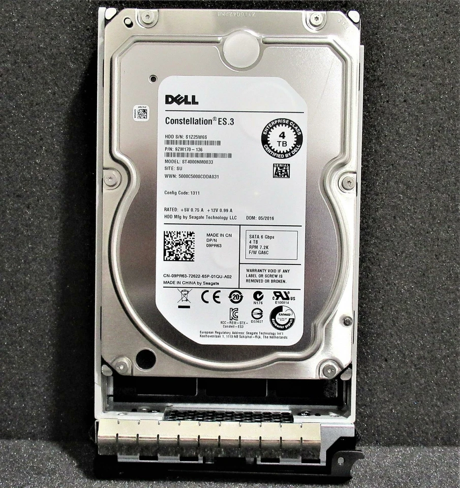 9PR63 DELL ST4000NM0033 CONSTELLATION 4TB 7.2K RPM 6Gb/s 3.5" SATA Hard Drive - Image 1 of 2
