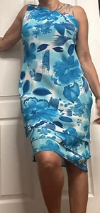 EVAN PICONE Size 10 A-Line Dress Blue Floral Sleeveless - Picture 1 of 10
