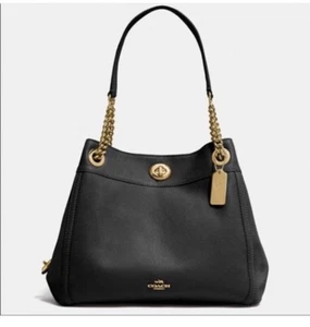 Coach Edie Turnlock Edie Shoulder Bag In Pebble Leather. Black. Brand New. - Picture 1 of 16