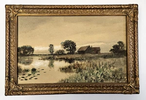Signiertes Van Wedege (amerikanisches 20. Jh.) Landschaft 9-7/8 Zoll x 16 Zoll Aquarell auf Papier - Bild 1 von 9