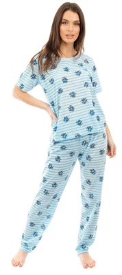 Ladies Floral Stripe Short Sleeve Long Trousers Pyjama Set - Image 1 of 4