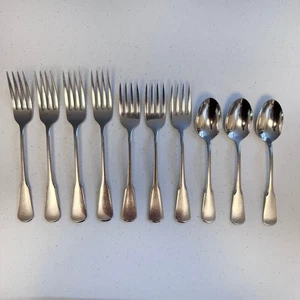10 pcs SSS Oneida Minute Man Colonial Boston Dinner Salad Forks Teaspoons Satin - Picture 1 of 10